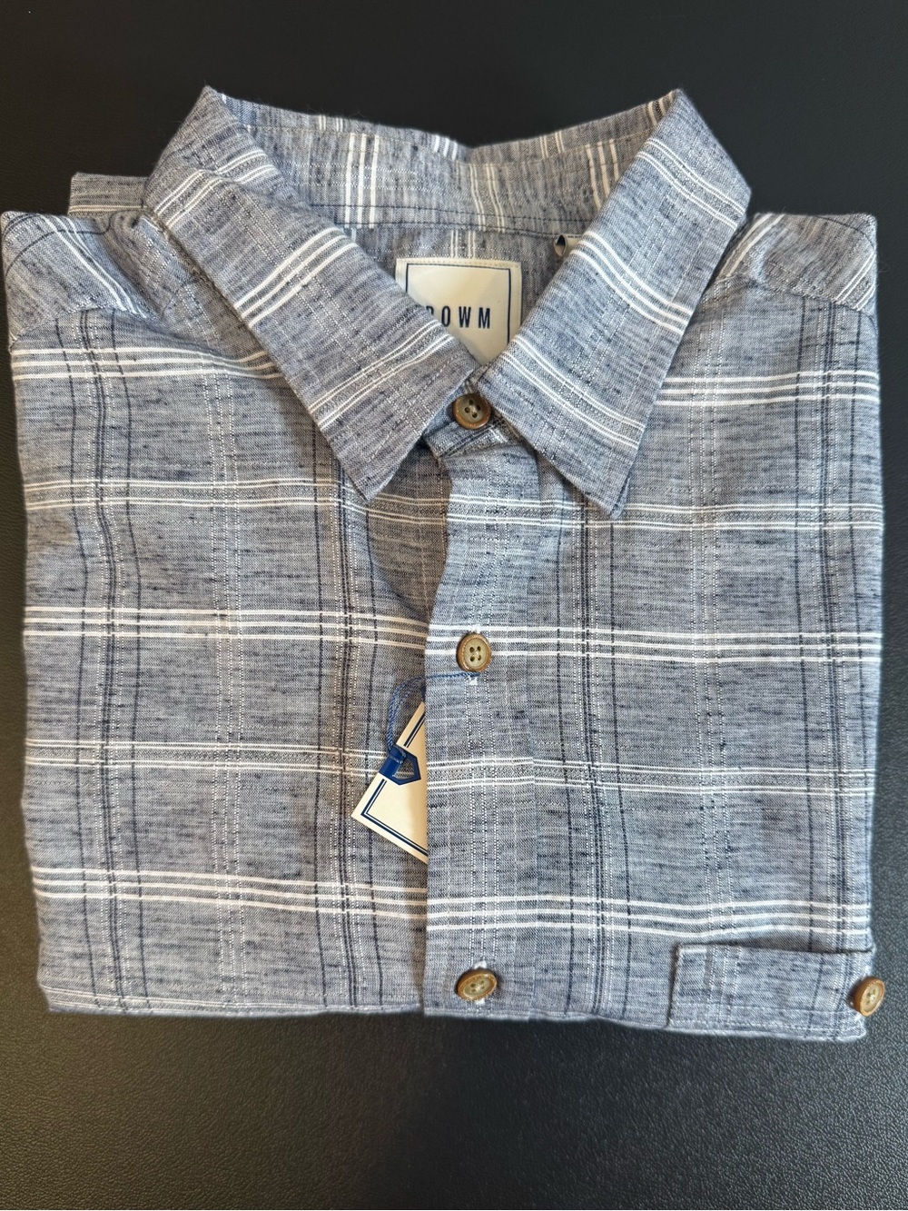 Men’s ROWM Blue Plaid Button-Up Shirt New size Medium
